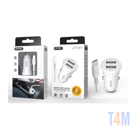 SMART CAR CHARGER WITH MICRO CABLE 2 USB 2.4A MTK WHITE